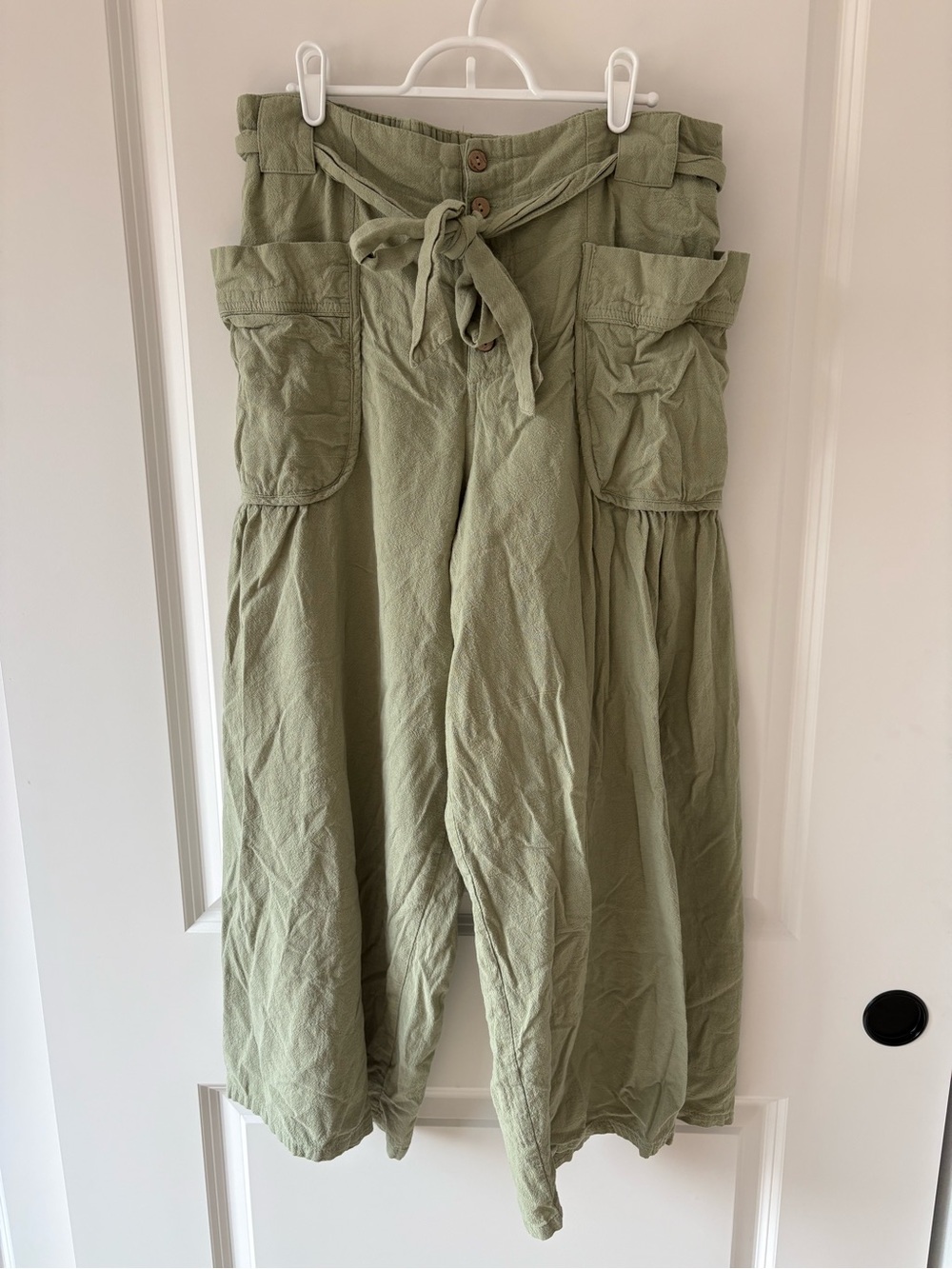 Polagram Olive Green Wide-Leg Cargo Pants with Tie Waist